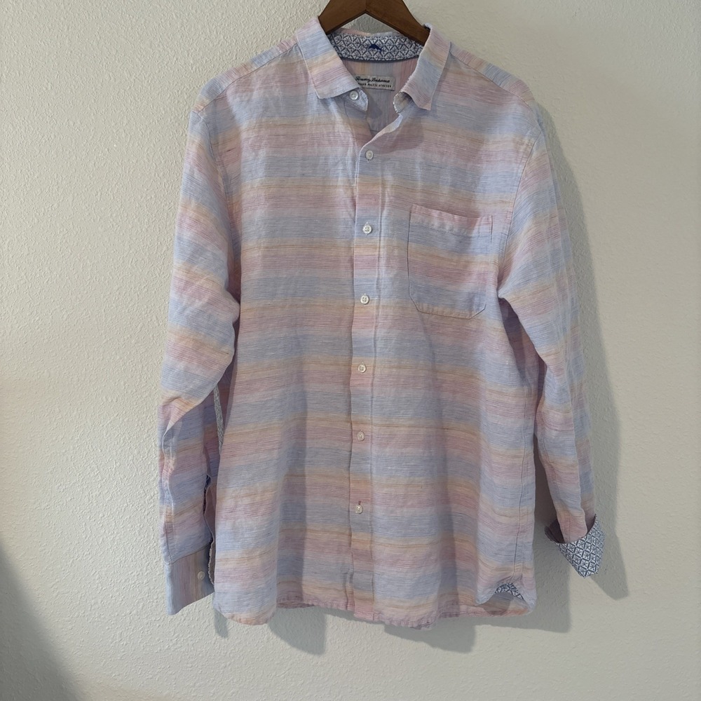 Tommy Bahama Barbados Breeze Linen Shirt Men XL Pastel Flip Cuff Stretch